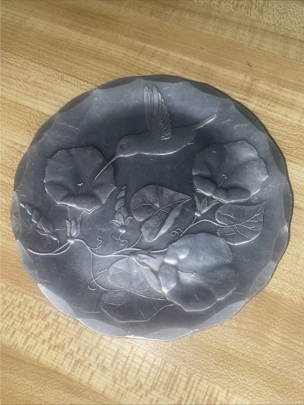 Wendell August Forge Aluminum Hummingbird And Morning Glory Trinket Dish 4.5”